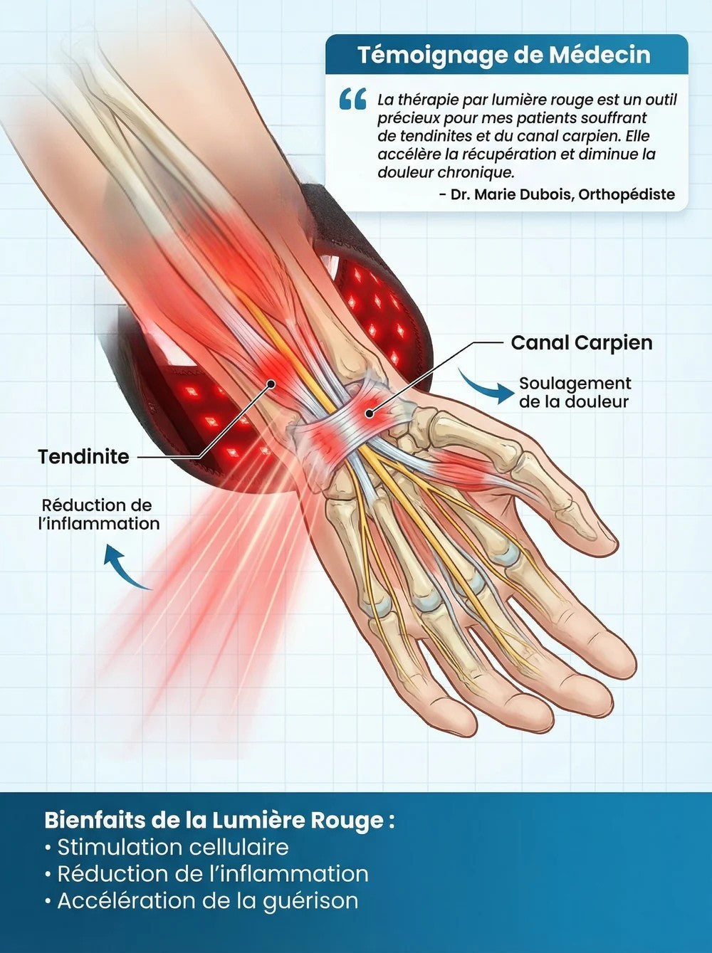 Attelle de Poignet Chauffante Infrarouge - Soulagement Instantané des Douleurs